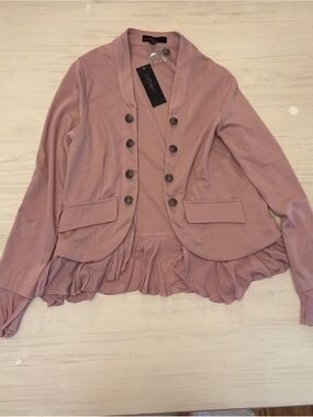 Weavers Blush Pink Ruffle-Hem Blazer Jacket